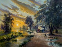 Hanif Shahzad, Cool Sunset I, 27 x 36 Inch, Oil on Canvas, Landscape Painting, AC-HNS-103